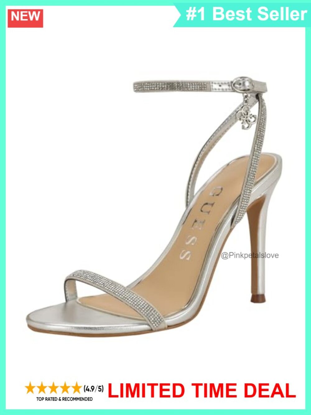 Metallic Stiletto Heeled Sandal with Rhinestone Straps